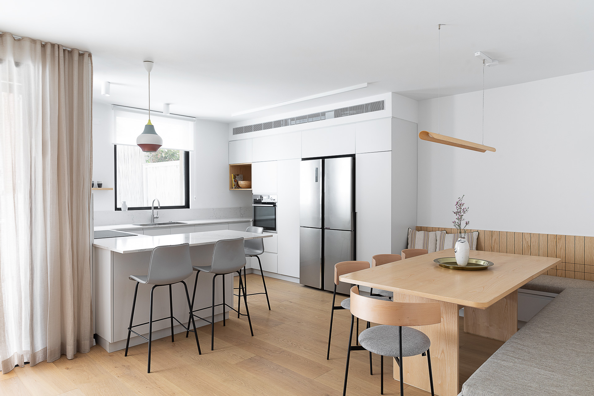 A completed kitchen and dining space
